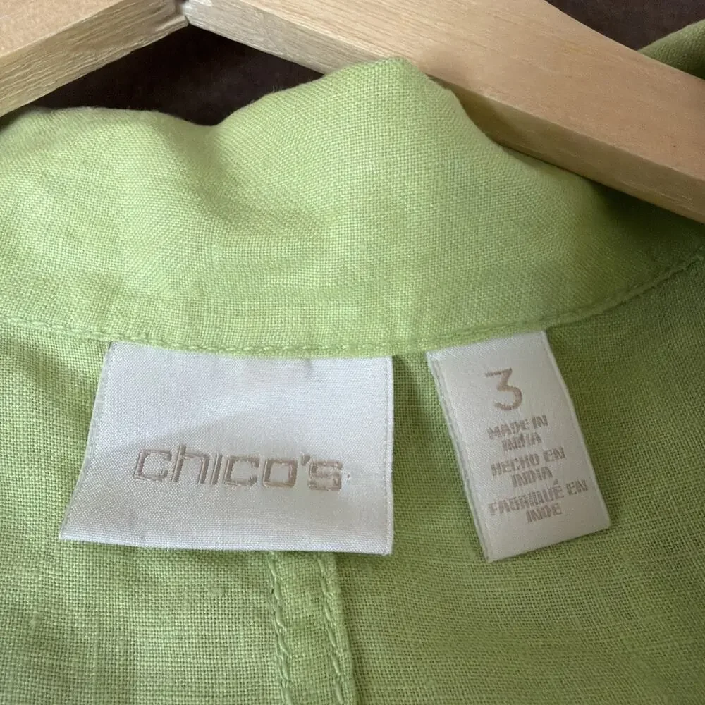 Chico’s Women’s Lime Green Lightweight Snap Closure Jacket XL Gold Tone Accents